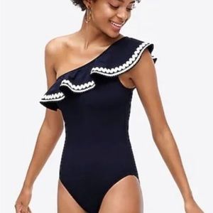 NWT 🛍J.CREW NAVY ONE SHOULDER RUFFLE SWIMSUIT SIZE 12 NWT🔖
